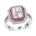 D'Joy Moissanite and Madagascar Pink Sapphire 3.50 ctw Ring in Rhodium Over Sterling Silver (Size 8.0) - Sticky add to cart bar