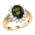 D'Joy Bohemian Moldavite, Moissanite and Natural Yellow Diamond 2.90 ctw Forest Halo Ring in 18K Vermeil Yellow Gold Over Sterling Silver (Size 10.0) - Sticky add to cart bar