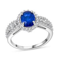 Premium Tanzanian Blue Spinel (DF) and Moissanite 1.90 ctw Ring in Rhodium Over Sterling Silver (Size 6.0)