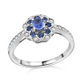 Premium Ceylon Blue Sapphire and White Zircon 1.00 ctw Ring in Rhodium Over Sterling Silver (Size 10.0) - Sticky add to cart bar