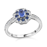 Premium Ceylon Blue Sapphire and White Zircon 1.00 ctw Ring in Rhodium Over Sterling Silver (Size 10.0)