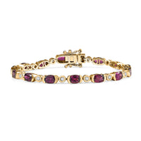 D’Joy Premium Radiant Ember Garnet and Moissanite 8.20 ctw Twilight Flame Bracelet in 18K Vermeil Yellow Gold Over Sterling Silver (6.50 In)