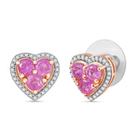D'Joy Ilakaka Hot Pink Sapphire (FF) and White Zircon 3.00 ctw Lustrous Heart Earrings in 18K Vermeil Rose Gold Over Sterling Silver