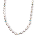 White Freshwater Pearl and Larimar 10.00 ctw Necklace in 18K Vermeil Yellow Gold Over Sterling Silver 18 Inches - Sticky add to cart bar