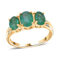 Luxoro AAA Kagem Zambian Emerald and G-H I2 Diamond 2.90 ctw Trilogy Ring in 10K Yellow Gold (Size 10.0) - Sticky add to cart bar