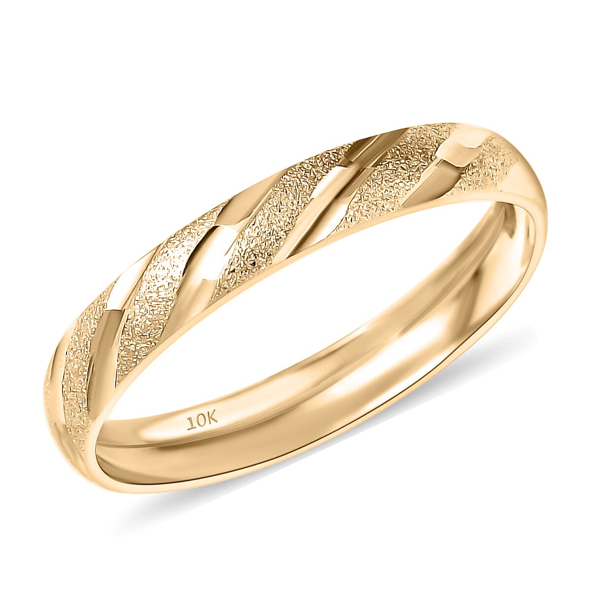 10K Yellow Gold Diagonal Dual-Texture Band Ring 1.25 Grams