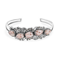 D'Joy Artisan Crafted Pink Natrolite and Natural Champagne Zircon 14.55 ctw Oceanic Beauty Cuff Bracelet in Sterling Silver (7.25 In)