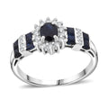D'Joy Premium Kanchanaburi Blue Sapphire and Moissanite 1.30 ctw Art Deco Heirloom Ring in Rhodium Over Sterling Silver (Size 10.0) - Sticky add to cart bar