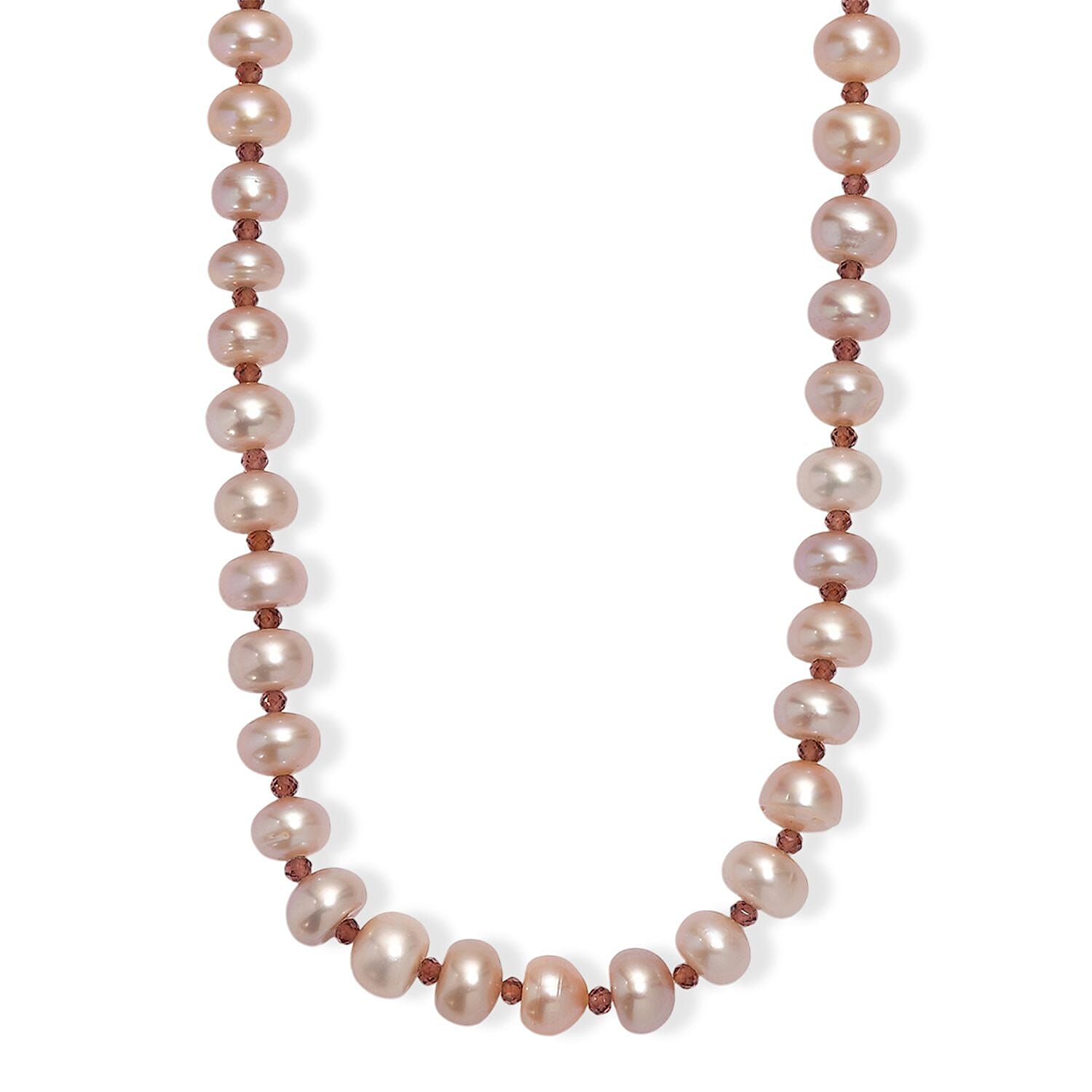 Pink Freshwater Pearl and Orissa Rhodolite Garnet 10.00 ctw Necklace in 18K Vermeil Rose Gold Over Sterling Silver 18 Inches