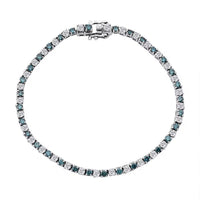 Luxuriant Lab Grown Blue Diamond (IR) and Lab Grown White Diamond SI 3.00 ctw Midnight Ice Bracelet in Rhodium Over Sterling Silver (6.50 In)