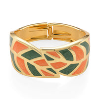 Multi Color Enameled Leaf Bangle Bracelet in Goldtone (7.25 In)