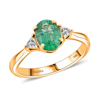 Iliana 18K Yellow Gold AAA Kagem Zambian Emerald, Diamond (SI) Ring (Size 10.0) 1.40 ctw