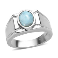 Ever True Larimar 2.25 ctw Men's Ring in Stainless Steel (Size 10.0)