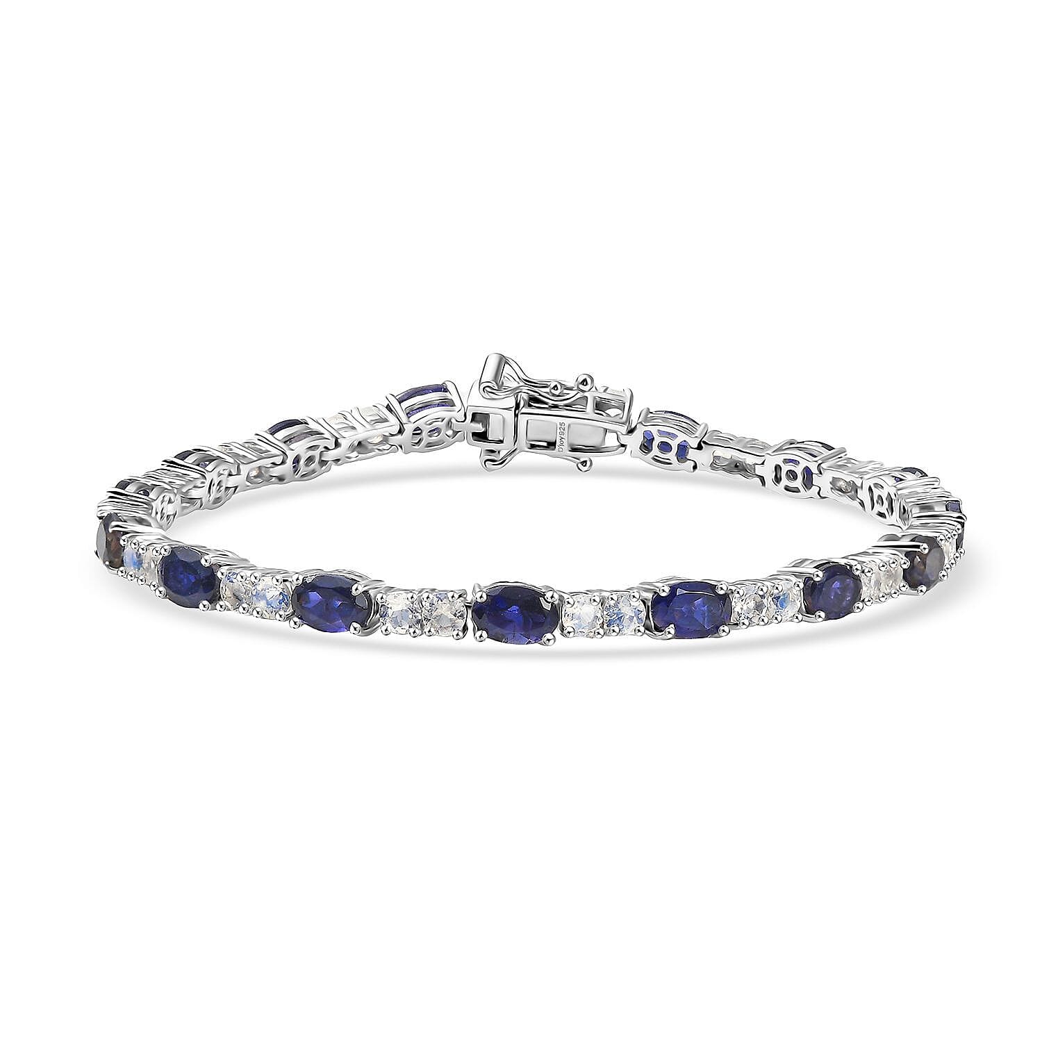 D'Joy Catalina Iolite and Premium Malagasy Moonstone 9.60 ctw Bracelet in Rhodium Over Sterling Silver (7.25 In) (Del. in 10-12 Days)