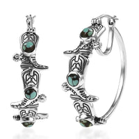 D'Joy Artisan Crafted Whispering Web Turquoise 2.00 ctw Cowgirl Shoes Hoop Earrings in Sterling Silver