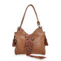 La Marey Brown Genuine Leather Macrame Flap Tote Bag - Sticky add to cart bar