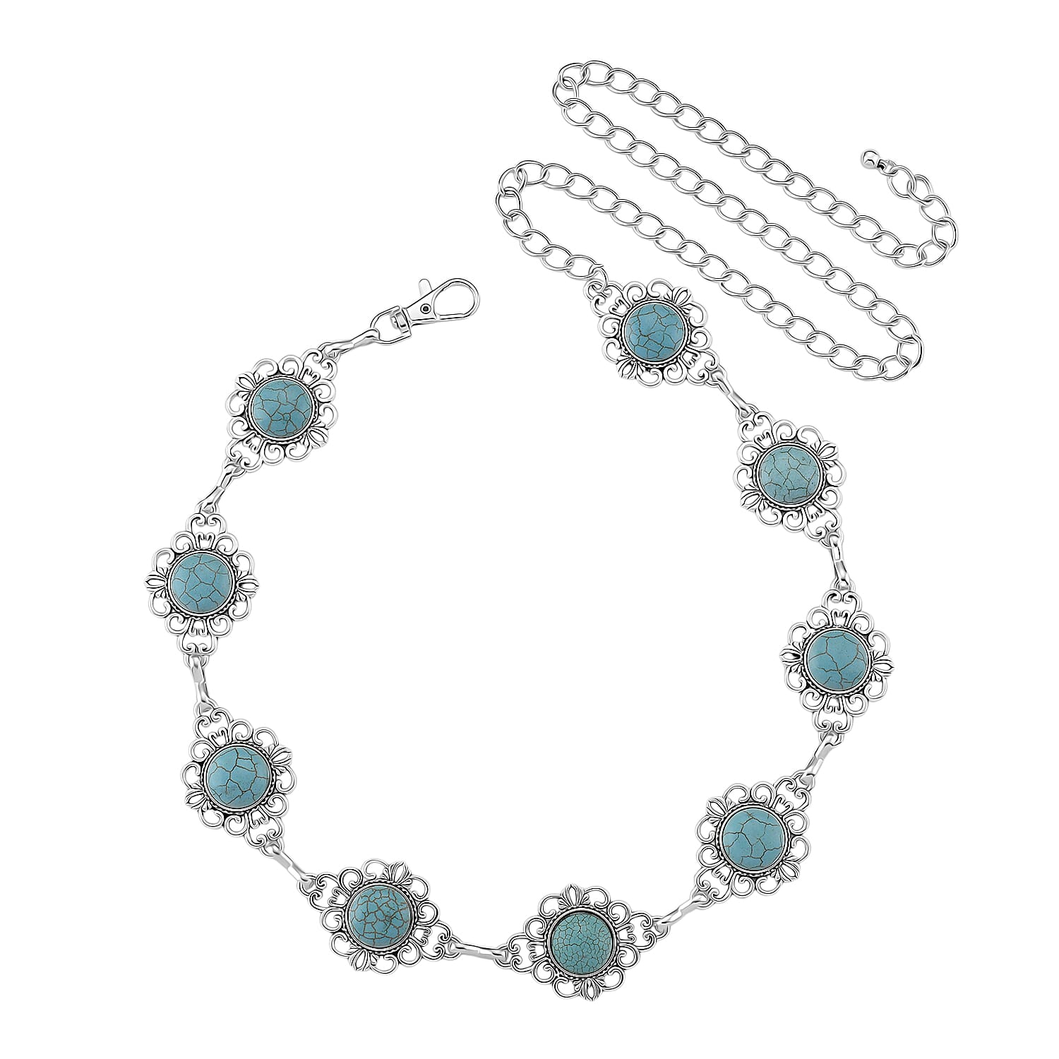 Constituted Blue Howlite 30.00 ctw Southwestern Waist Chain in Silvertone 43 Inches