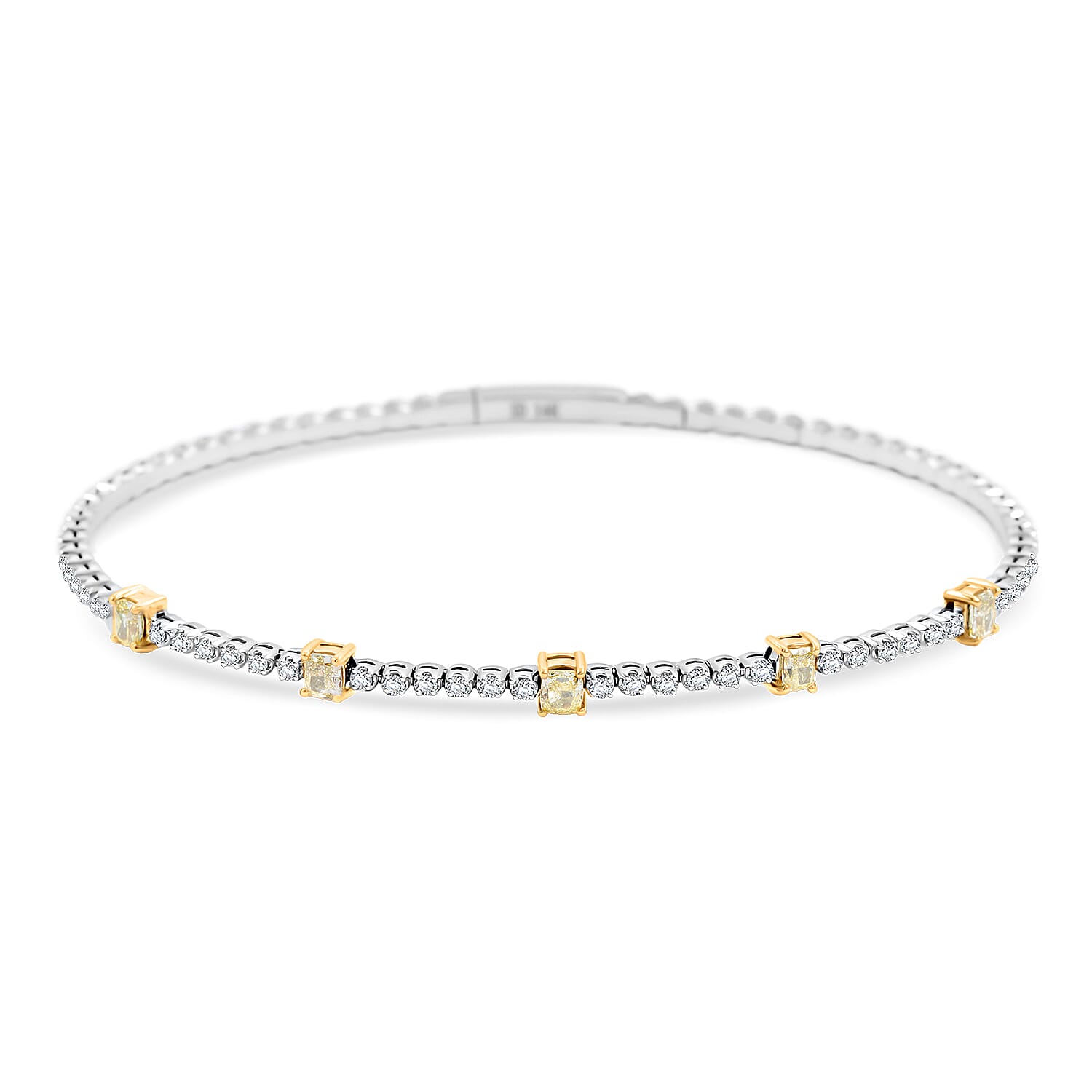 Modani Closeout Deal 14K White and Yellow Gold Natural Yellow and White Diamond (SI) Bangle Bracelet (6.75 In) (4.35 g) 0.90 ctw