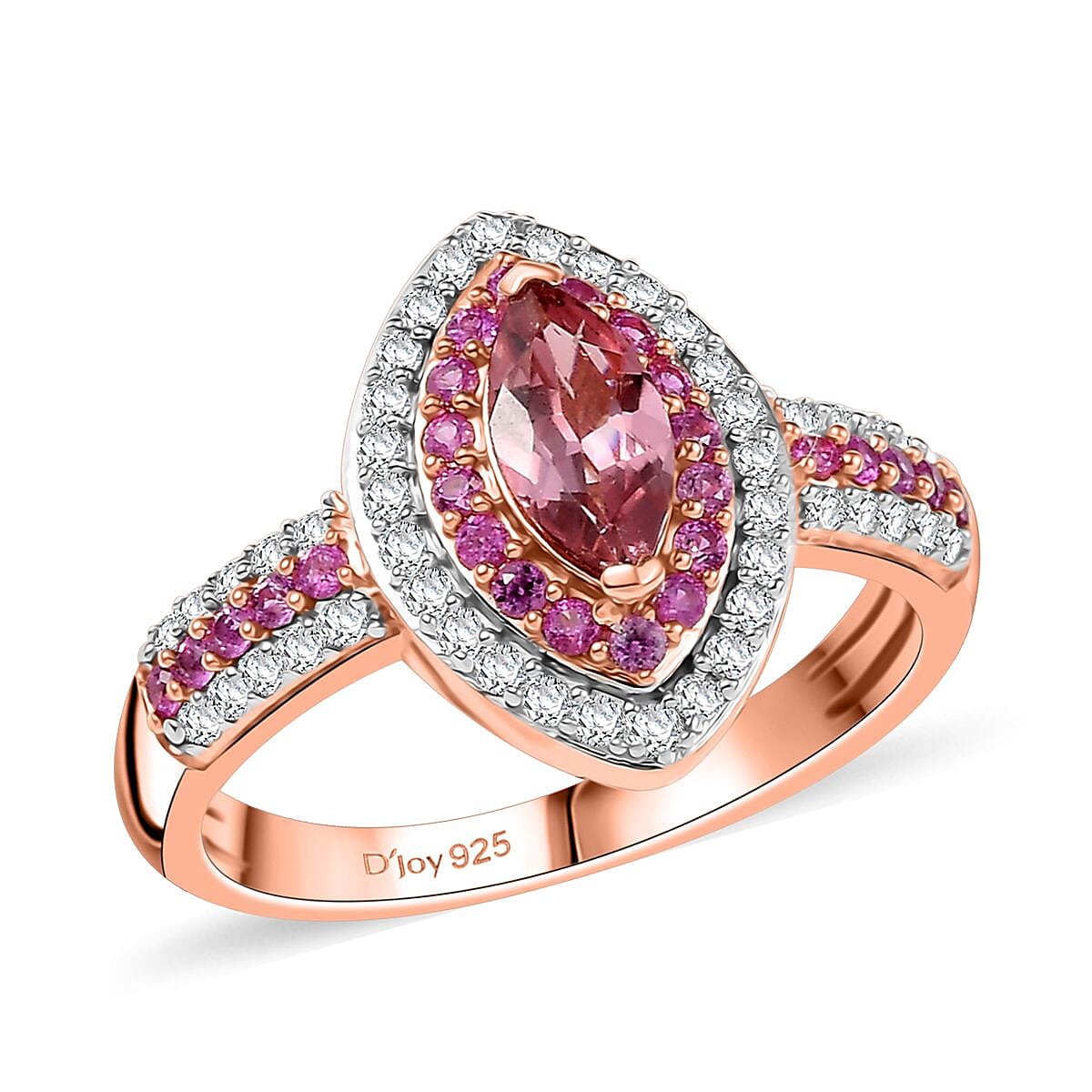 D'Joy Blush Tourmaline, Multi Gemstone Ring in 18K Vermeil RG Over Sterling Silver (Size 10.0) 1.40 ctw