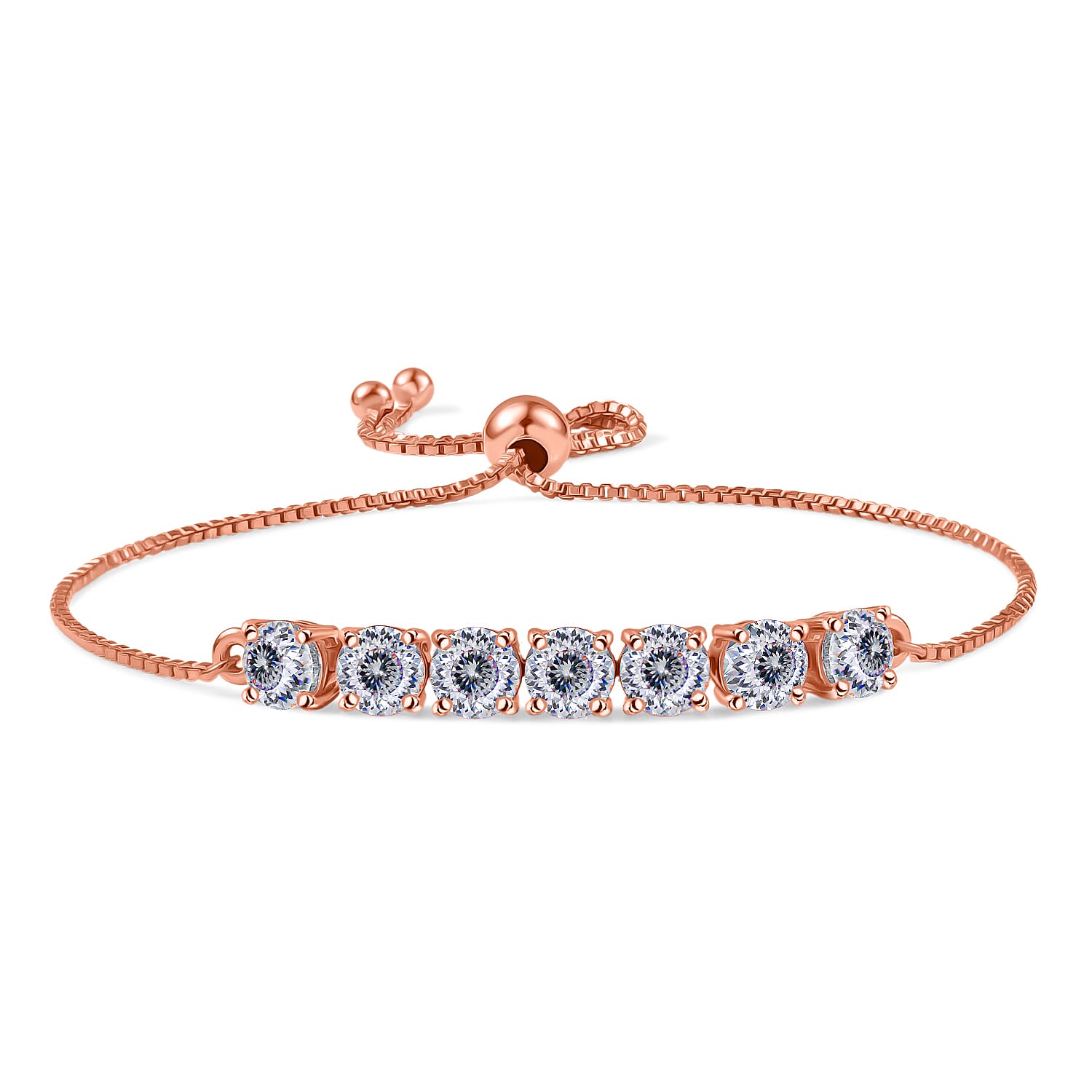 D'Joy Moissanite (Rnd 5mm) Bolo Bracelet in 18K Vermeil RG Over Sterling Silver 3.35 ctw