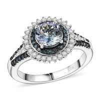 Luxoro 10K White Gold AAA Peacock Tanzanite, Venice Blue Diamond and White Diamond (I2) Ring (Size 10.0) (4 g) 1.60 ctw
