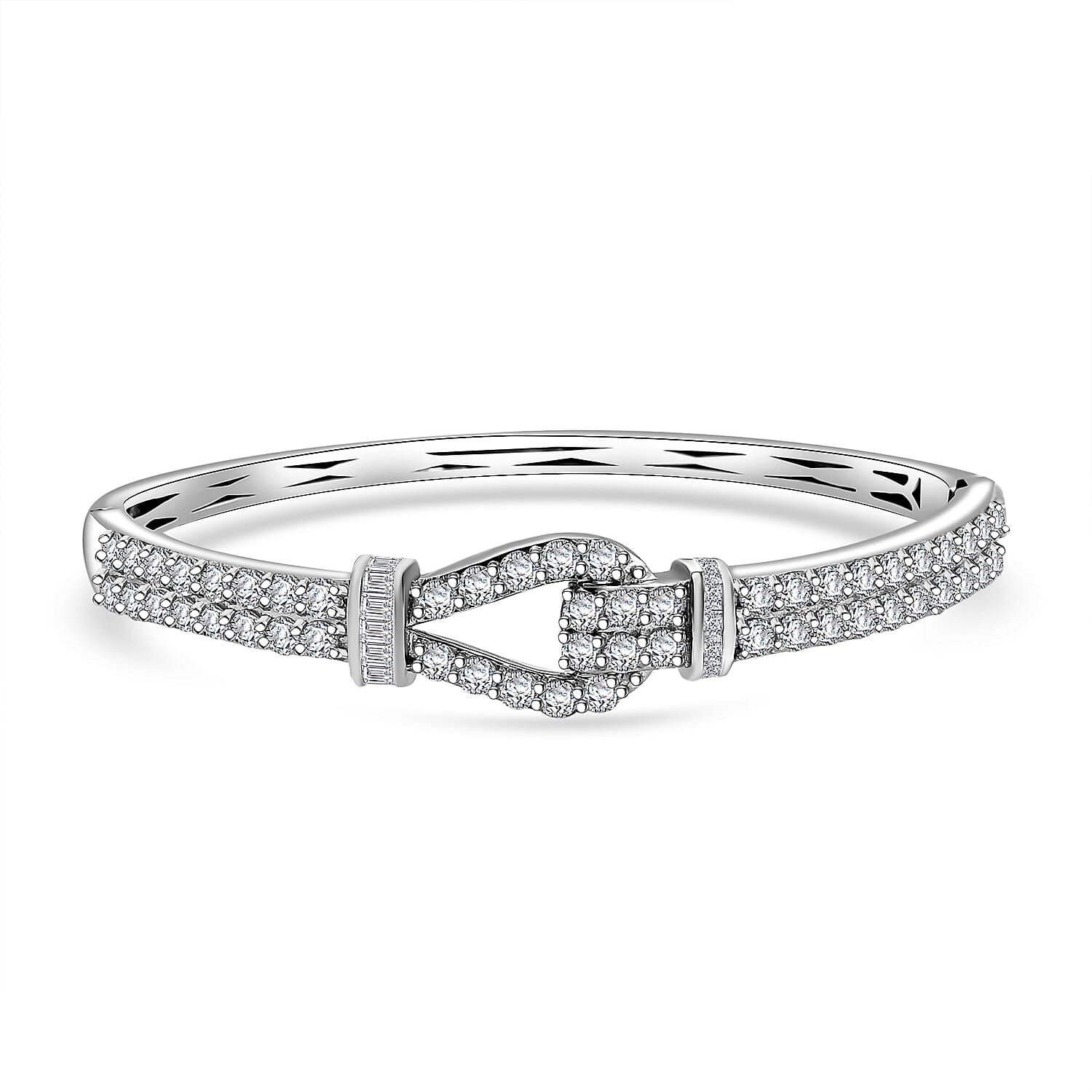 D’Joy Moissanite 5.90 ctw Bangle Bracelet in Rhodium Over Sterling Silver (7.25 In)