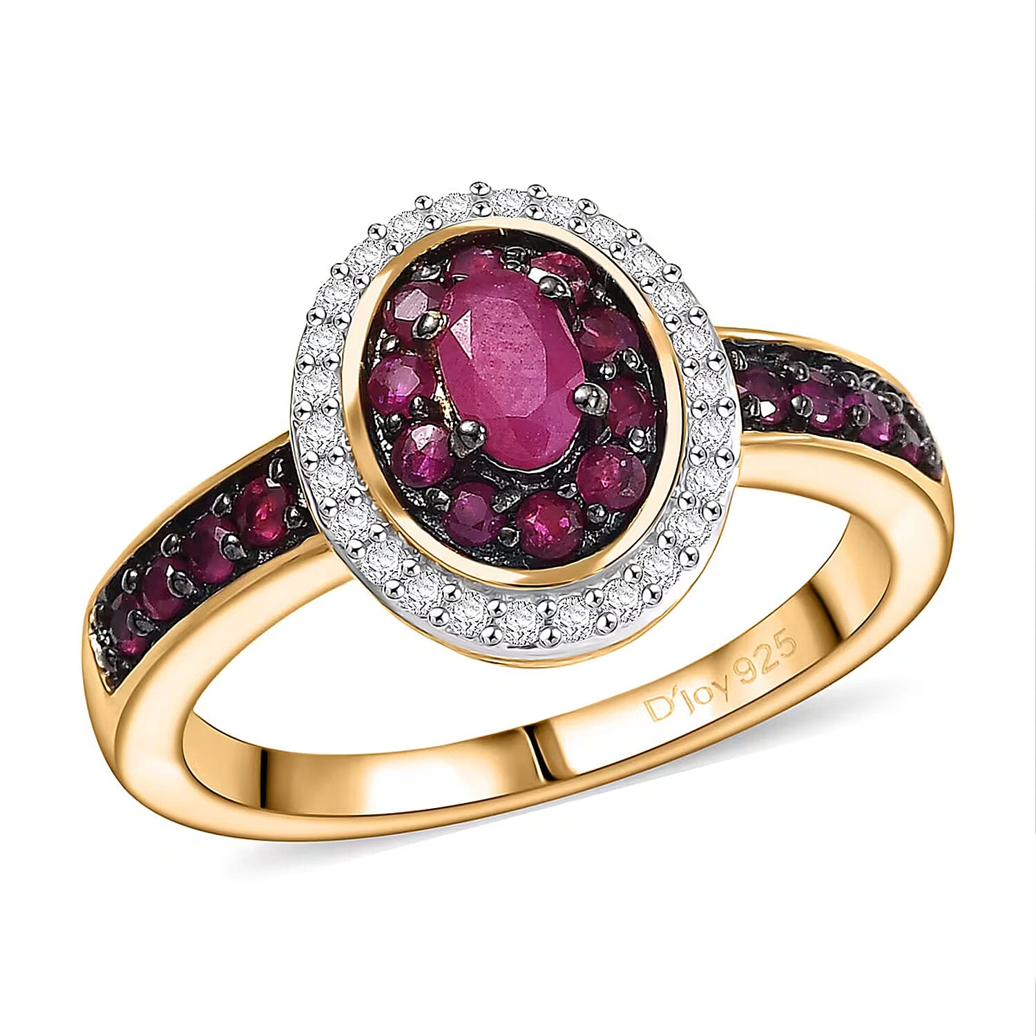 D'Joy Montepuez Ruby and White Zircon 1.10 ctw Queen’s Whisper Ring in 18K Vermeil Yellow Gold Over Sterling Silver