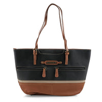 Stone Mountain Black & Tan Leather Zipper Tote