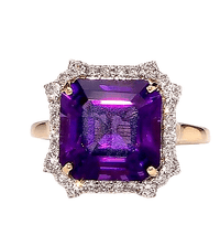 10K Yellow Gold AAA Asscher Cut Lusaka Amethyst, Luxuriant Lab Grown Diamond (G-H, SI) Ring (Size 11.0) 8.81 ctw