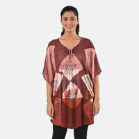 Purple Rayon Crepe Tie Dye Block Print Kaftan with Necktie - One Size Fits Most