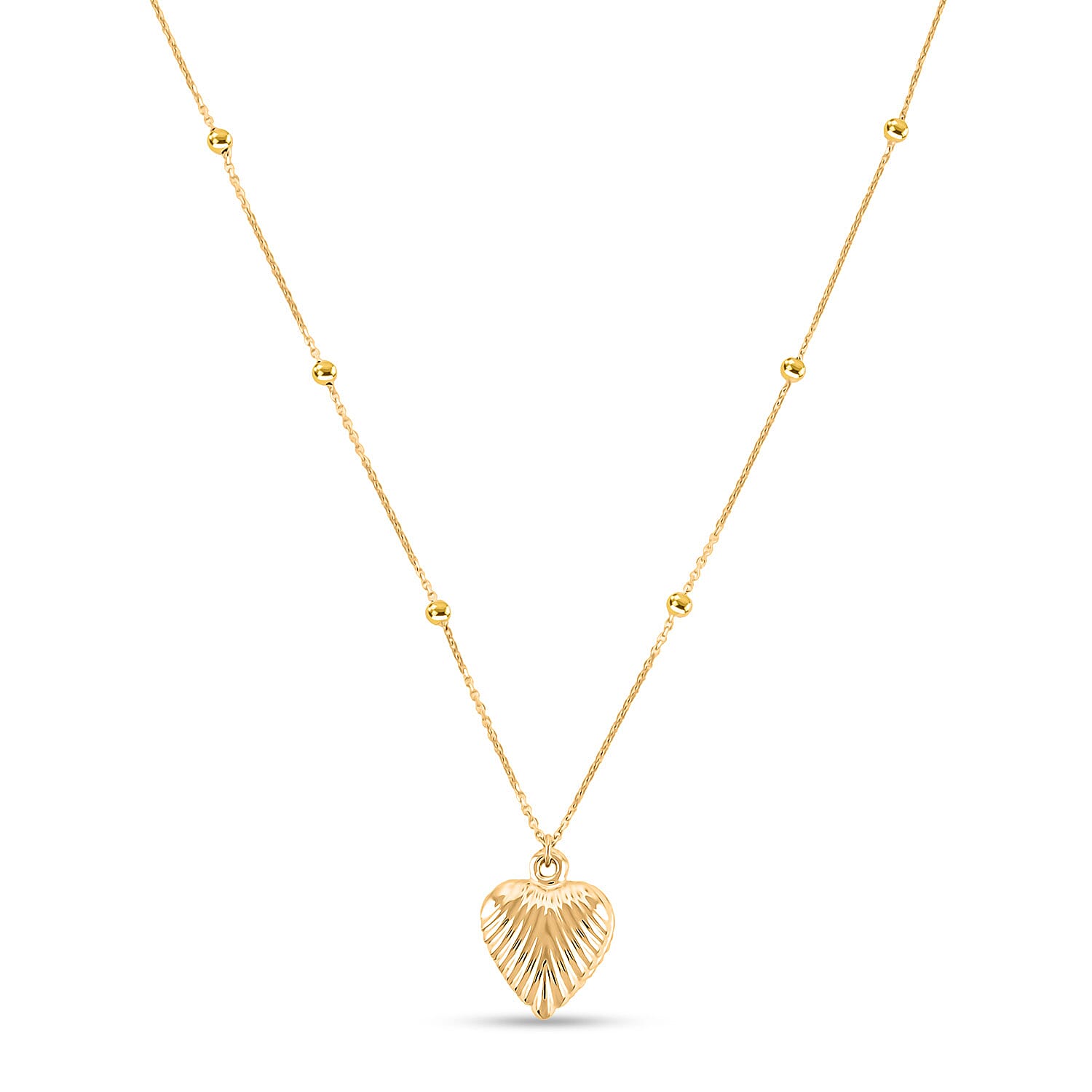 10K Yellow Gold Diamond-Cut Heart Beads Necklace (20 Inches) (1.57 g)