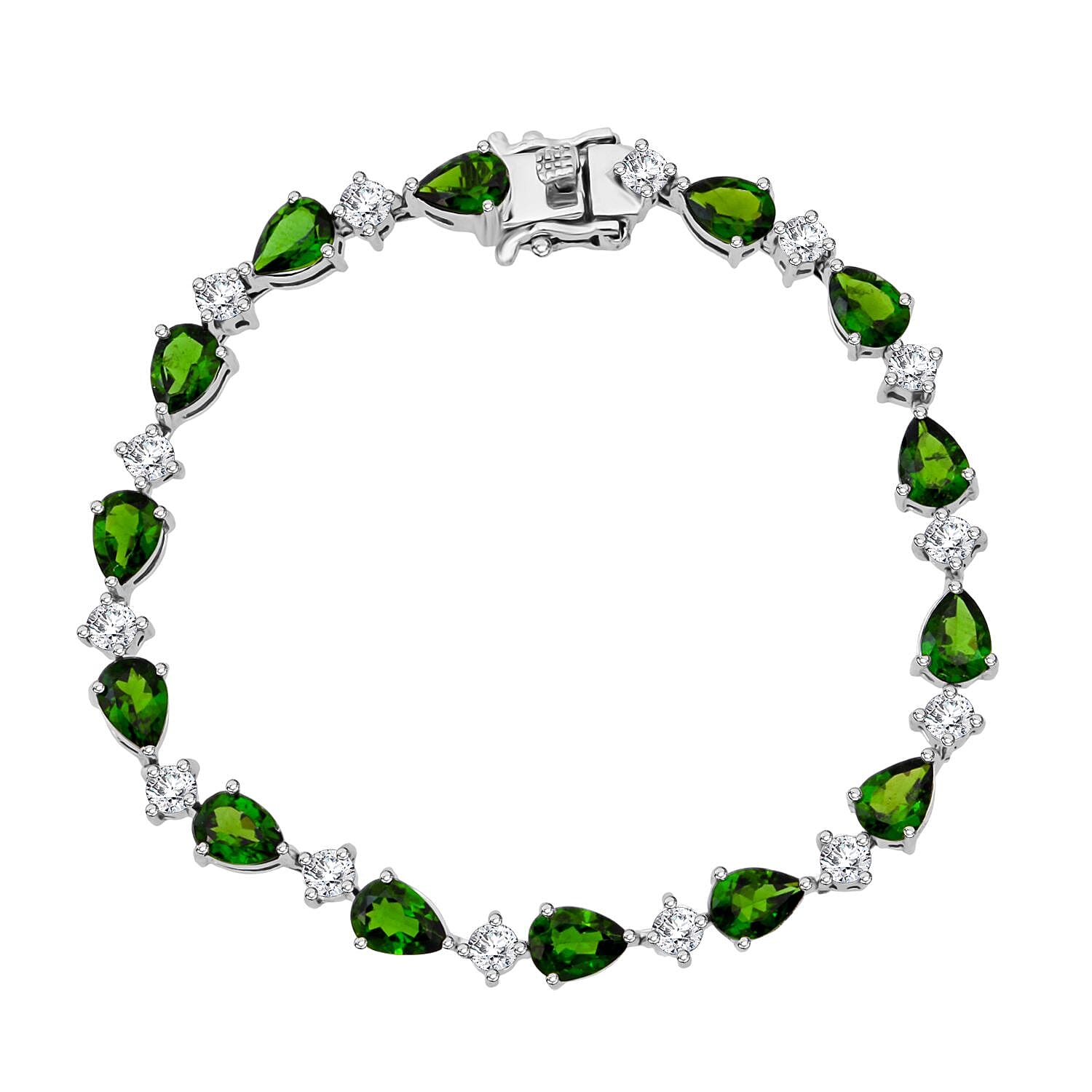 D'Joy Chrome Diopside, Moissanite Bracelet in Rhodium Over Sterling Silver (6.50 In) 10.80 ctw
