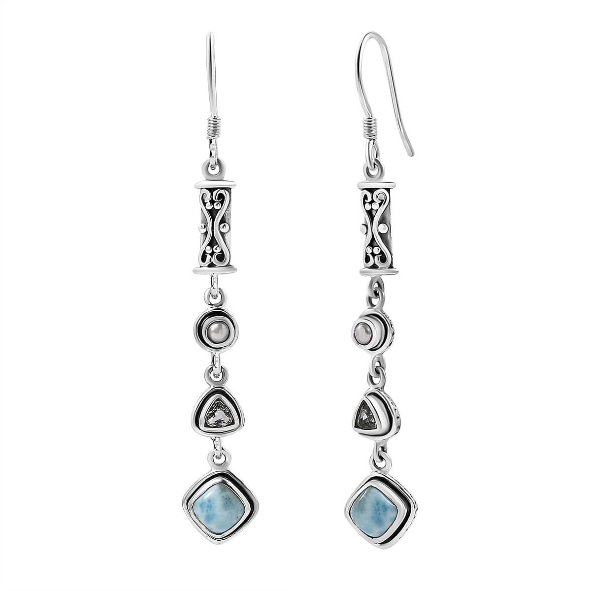Premium Larimar and Multi Gemstone 4.20 ctw Earrings in Sterling Silver