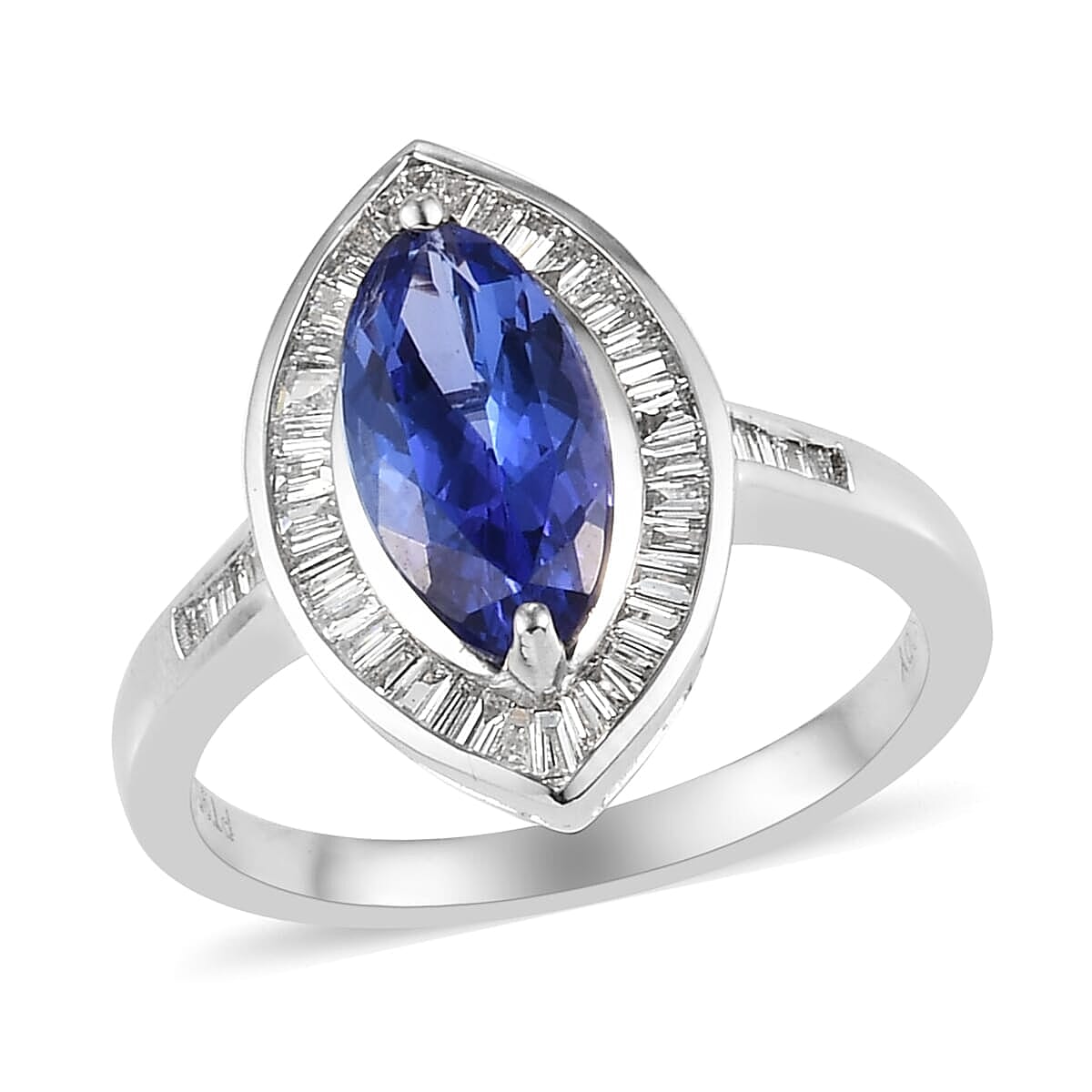 Rhapsody 950 Platinum AAAA Tanzanite and Diamond E-F VS Halo Ring (Size 7.5) 5.50 Grams 2.45 ctw
