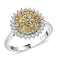 D'Joy Natural Yellow and White Diamond I2-I3 1.00 ctw Blooming Floral Ring in Rhodium Over Sterling Silver - Sticky add to cart bar