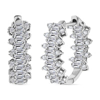 D’Joy White Zircon 3.45 ctw Sunburst Hoop Earrings in Rhodium Over Sterling Silver