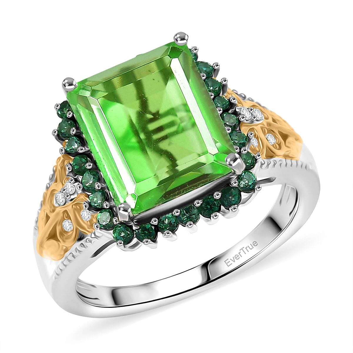 EverTrue Chartreuse Quartz and Multi Gemstone 6.10 ctw Butterfly Ring in 18K YG Plated and Platinum Bond (Size 10.0)