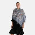 Tamsy Grey Polyester Soft Embroidered Flower Tassels Scarf (27.5"x70.8") - Sticky add to cart bar