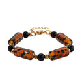 Brown Color Murano Style and Black Glass Bracelet in ION Plated YG Stainless Steel (7.5-9.5In) - Sticky add to cart bar