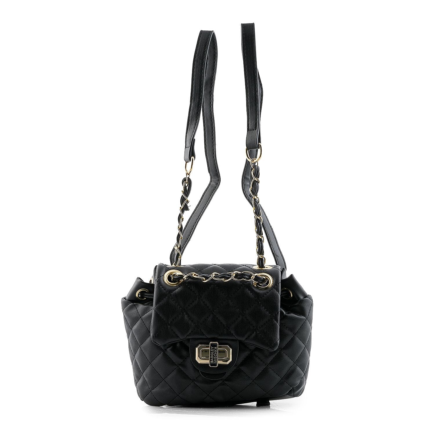 Badgley Mischka Black Vegan Leather Quilted Backpack