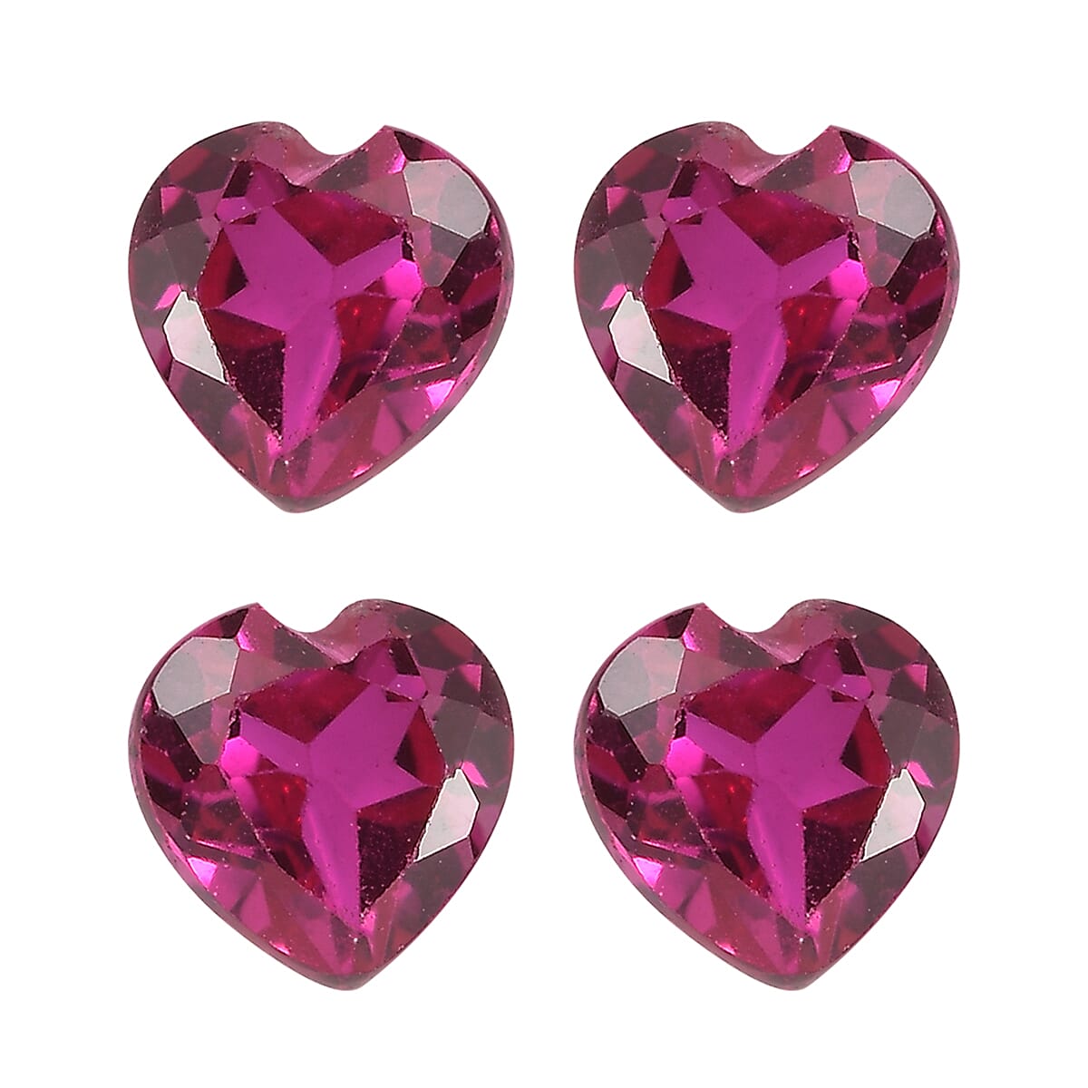 Set of 4 Lab Created Ruby (Hrt 6 mm) 3.74 ctw Loose Gemstone