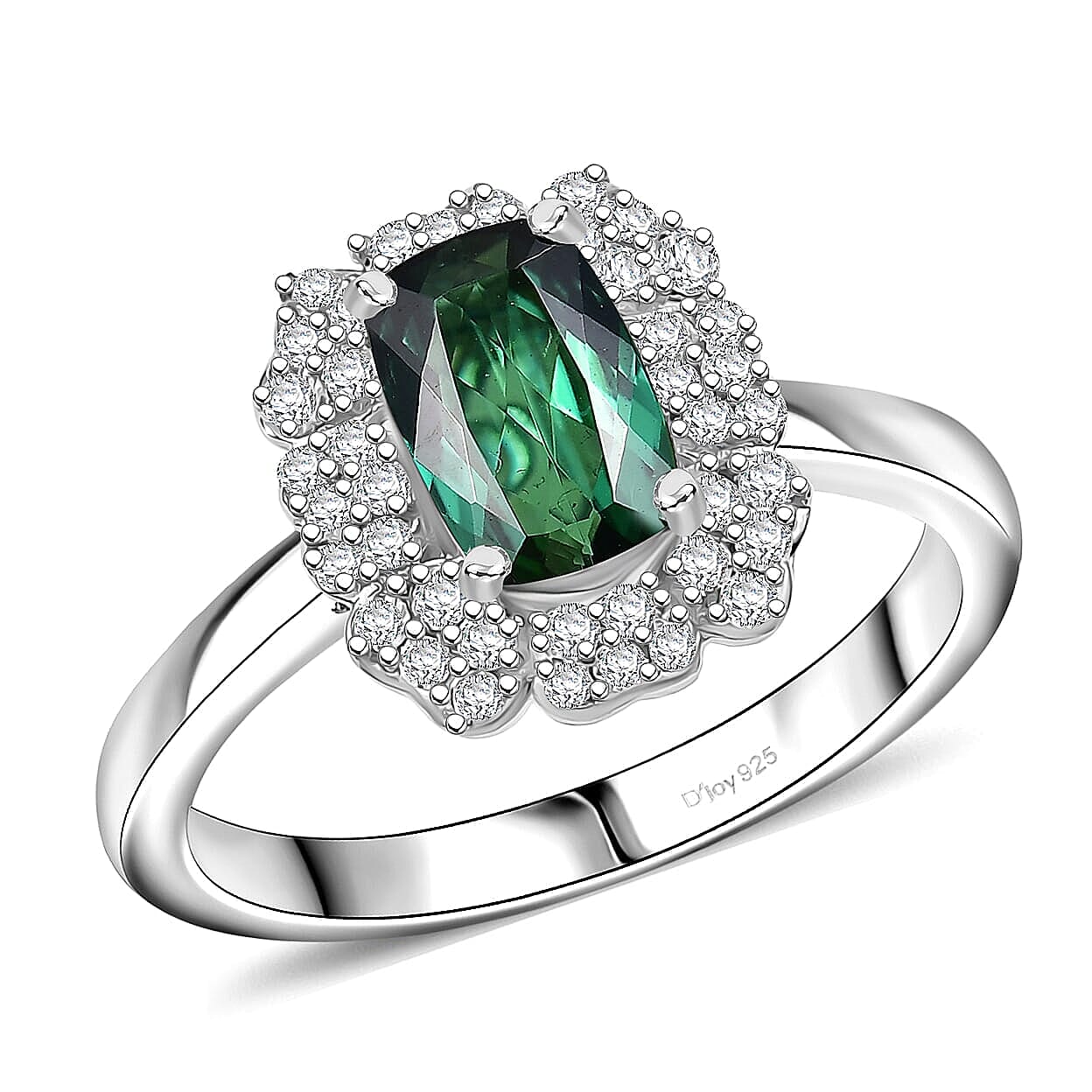 D'Joy Premium Santa Rosa Cushion Tourmaline Moissanite Ring in Rhodium Over Sterling Silver Size 10.0 1.10 ctw