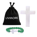 Livmore Rose Quartz Beaded Stretch Bracelet with Cross Charm (3In) 230ctw - Sticky add to cart bar