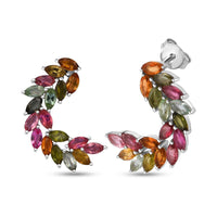 D'Joy Multi-Tourmaline 2.75 ctw Rainbow Leaf Earrings in Rhodium Over Sterling Silver