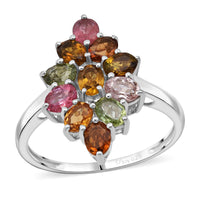 D'Joy Multi-Tourmaline 2.00 ctw Ring in Rhodium Over Sterling Silver