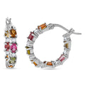 D'Joy Multi-Tourmaline and Moissanite 3.00 ctw Hoop Earrings in Rhodium Over Sterling Silver - Sticky add to cart bar