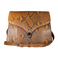 Grand Pelle Camel Genuine Python Leather Flap Bag (9.84"x7.67"x2.75") with Shoulder Strap - Sticky add to cart bar