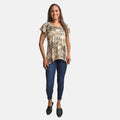 BRITANY BLACK Brown Animal Stretch Flutter Sleeve Blouse with Sequin - L - Sticky add to cart bar