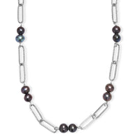 Bronze Dyed Pearl Paper Clip Chain Necklace in Stainless Steel 20 Inches