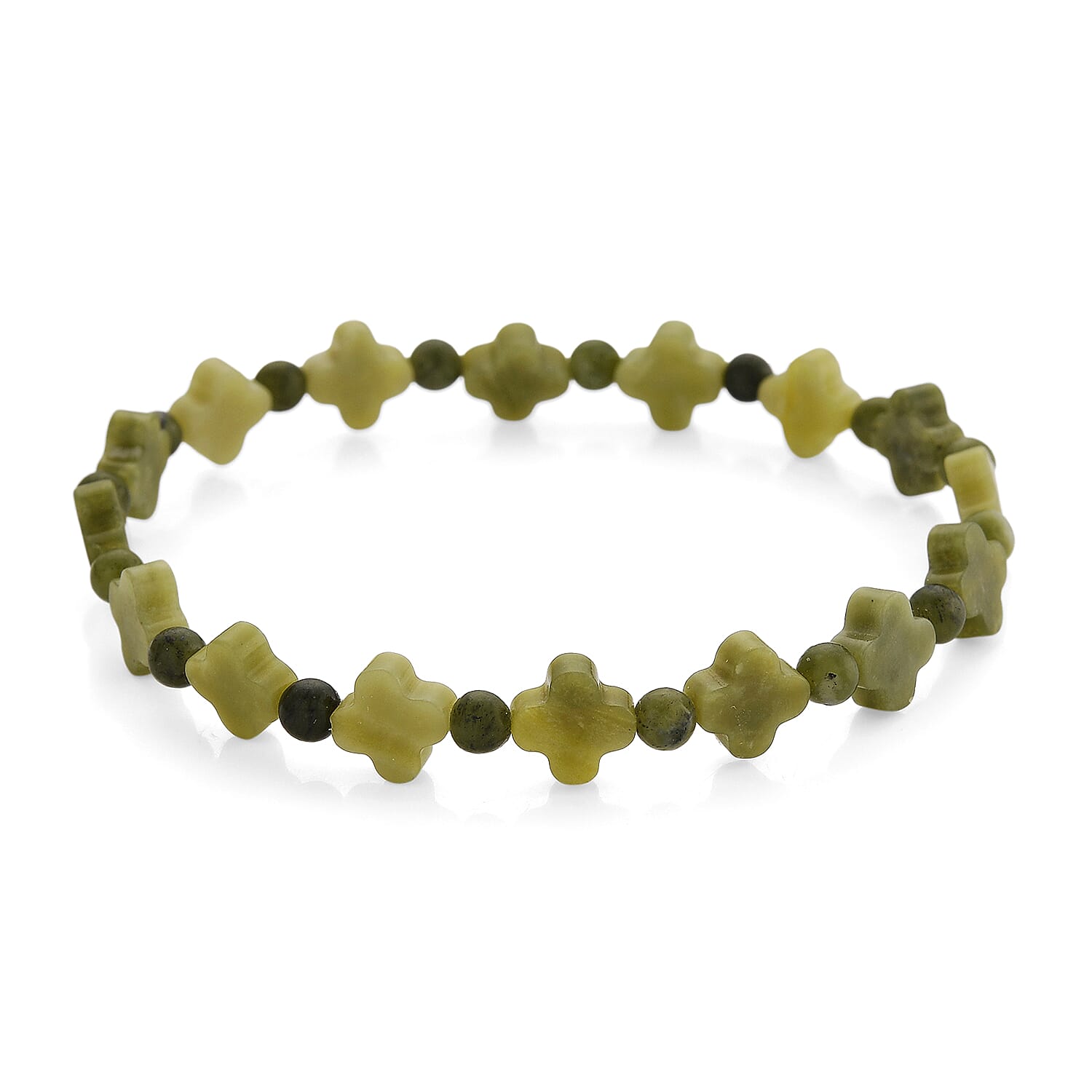 Connemara Marble 29.00 ctw Beaded Irish Clover Stretch Bracelet